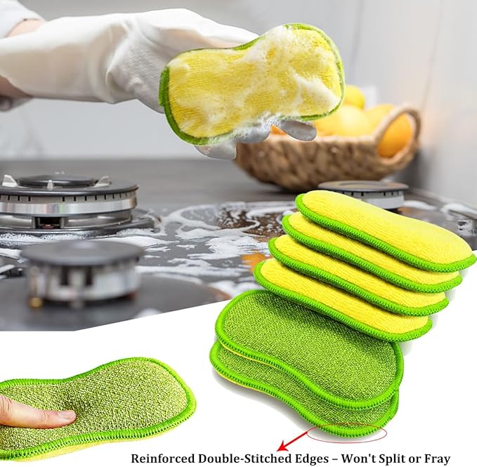 Dish Sponges Kitchen, 12 Pack Multi-Purpose Microfiber Scrub Sponge