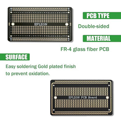 10 Pcs Solderable Breadboard PCB Board Gold-Plated Solder Breadboard for DIY Electronics Projects Apply to Soldering Projects 3.5"x2.05" (Black)