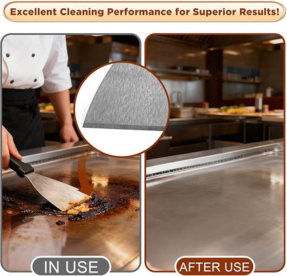 Griddle Scraper，Stainless Steel Grill Scraper, Slant Edge Metal Spatula