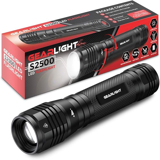 GearLight S2500 LED Flashlight - Extremely Bright, Powerful Tactical Flashlights with High Lumens for Camping, Emergency & Everyday Use - 1 Pack, (Batteries Not Included)