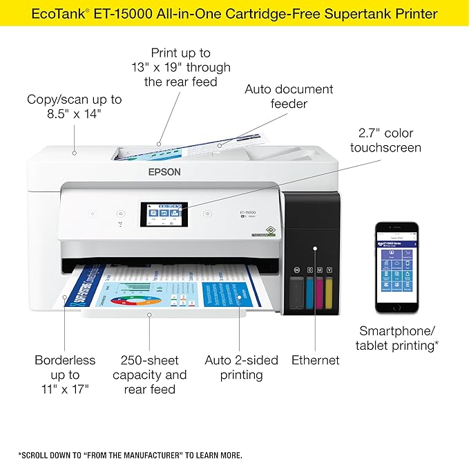 Epson EcoTank ET-15000 Wireless Color All-in-One Supertank Printer