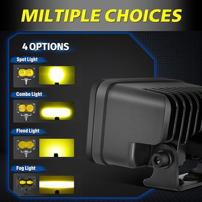 Yellow LED Pods, AKD Part 3 Inch Flood CREE LED Fog Lights 40W Yellow Small Chase Pod Lights Ditch Lights Off Road Driving Lights 2 Packs for Dirt Bike Motorcycle Truck UTV ATV SUV Surron