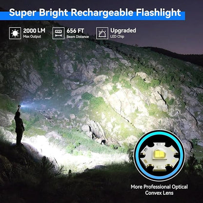 LETMY Rechargeable Flashlights High Lumens, 2 Pack 2000 Lumens Super Bright LED Tactical Flashlight, 3 Modes Samll Powerful Flash Lights with Clip, Waterproof Flashlights for Home Emergency Camping