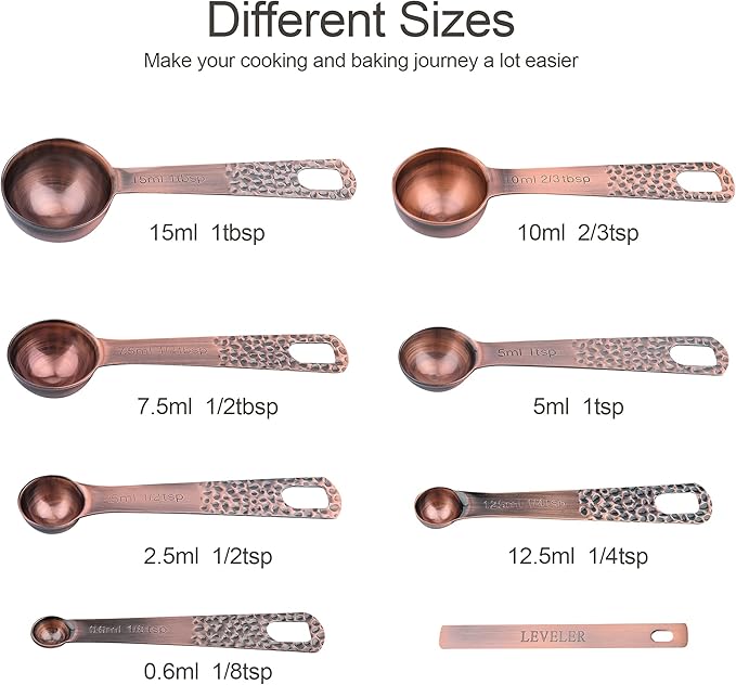 Measuring Cups and Spoons Set 14, Copper Measuring Cups and Spoons Set