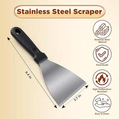Griddle Scraper，Stainless Steel Grill Scraper, Slant Edge Metal Spatula