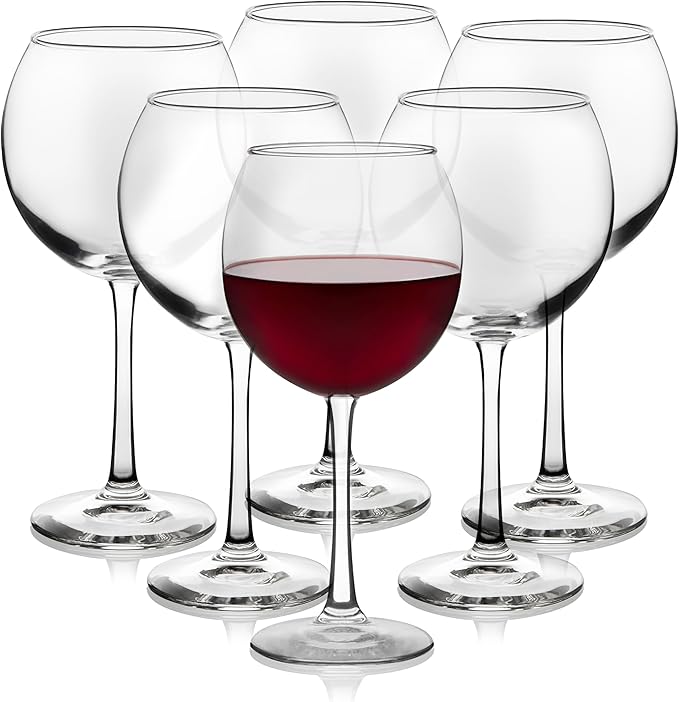 Libbey Vina Red Balloon Wine Glasses, 18.25 Oz Elegant Large Red Wine Glasses Set of 6, Long Stem Glass Wine Glasses for Weddings, Birthdays, and More