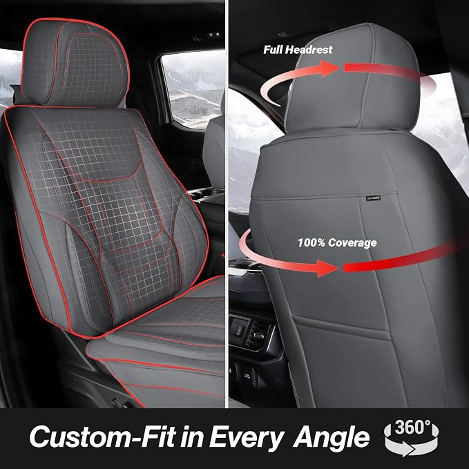 Coverland Custom Truck Car Seat Covers Front Seats for [2004-2008 F150 SuperCrew Cab] - Protector Car Seat Cover Water Resistant Leather Memory Form Back Support Seat Cushion [Front-Dark Gray]