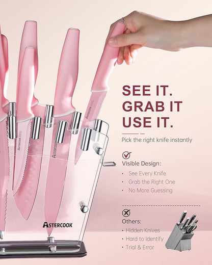 Astercook Knife Set with Block and Sharpener, 22 Piece Kitchen Knife Set