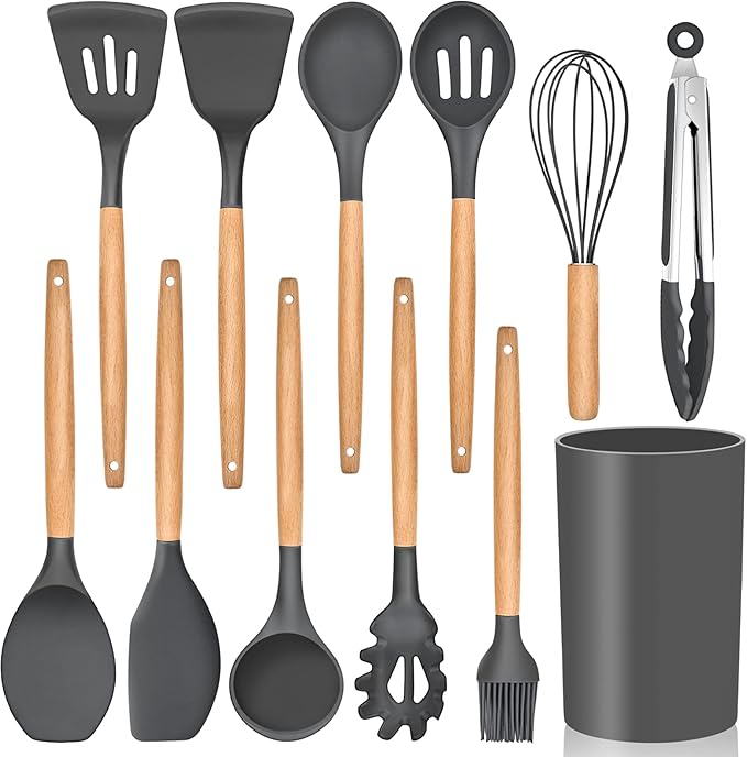 Kitchen Utensils Set of 12, E-far Silicone Cooking Utensils