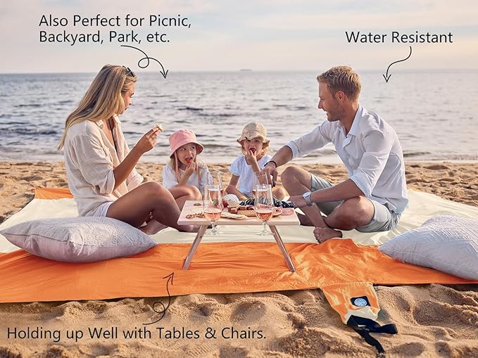 WEKAPO Beach Blanket Sandproof Waterproof, Extra Large Beach Mat, Oversized & Compact Sand Free Mat Quick Drying, Lightweight & Durable with Stakes & Corner Pockets