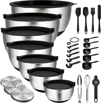 Wildone Mixing Bowls with Airtight Lids, with 3 Grater Attachments, Scale Mark