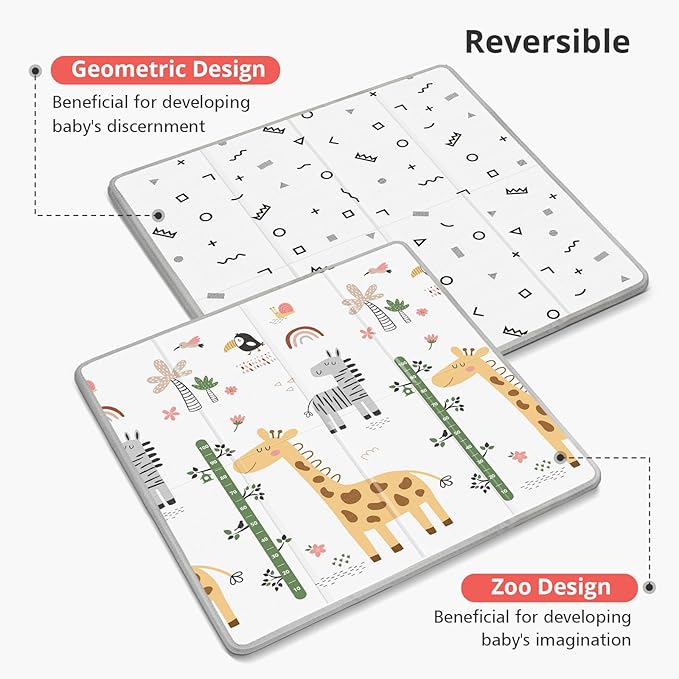 PLGLOG Baby Play Mat,59"x59" Foldable Play Mat,Baby Crawling Mat,Reversable,0.8" Thick Waterproof Baby Floor Play Mat,Carlwing Mat,Baby Floor Mat for Babies,Toddlers,Infants,Play & Tummy Mat,Giraffe