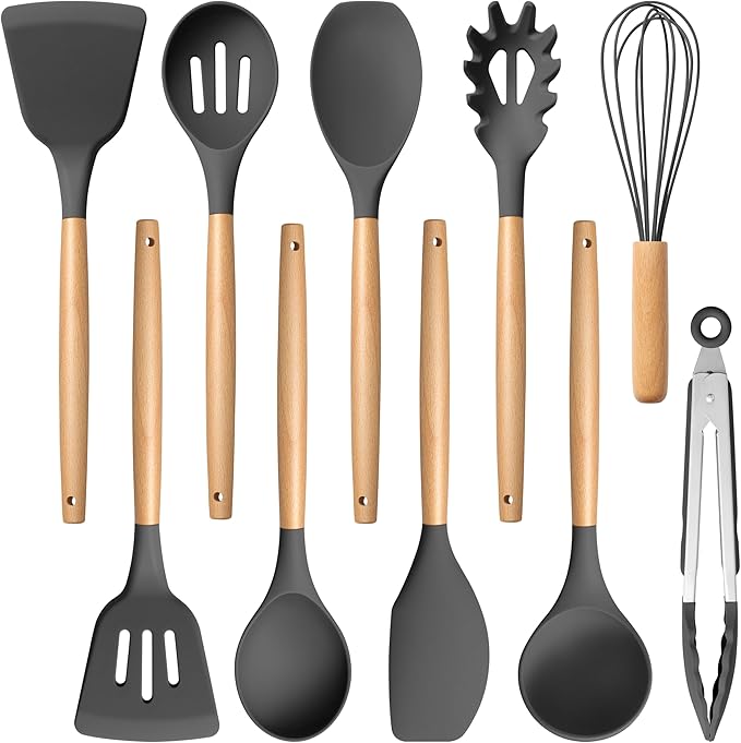 E-far Gray Silicone Cooking Utensils Set, 10-Piece Kitchen Utensils Set