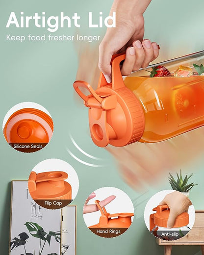 Glass Pitcher with Airtight Lid and Spout, 64oz Mason Jar Pitcher