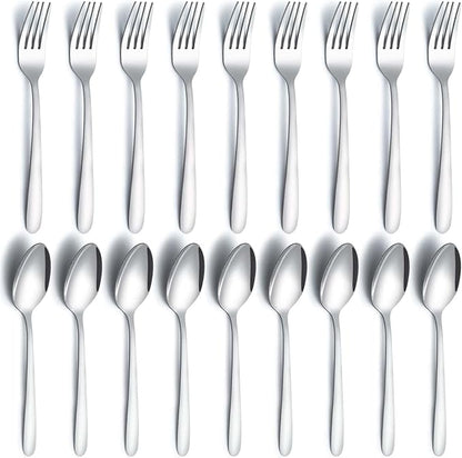 24 Pcs Forks and Spoons Silverware Set, Food Grade Stainless Steel Flatware Cutlery Set for Home, Kitchen and Restaurant, 12 Dinner Forks and Dinner Spoons, Mirror Polished & Dishwasher Safe
