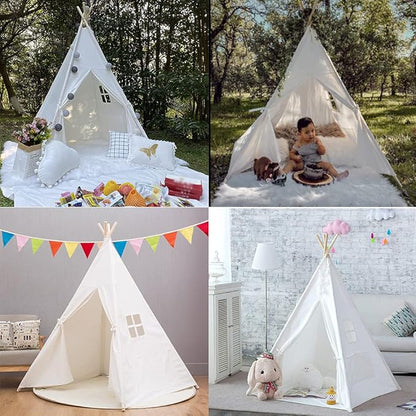 Teepee Tent for Kids-Portable Children Play Tent Indoor Outdoor (White)
