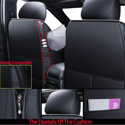 Huidasource Grand Cherokee Seat Covers, Waterproof Leather Customized Car Seat Cushion Covers, Full Set Seat Protectors Compatible with Grand Cherokee 2011-2022, (5 Pcs Full Set/Black&Red)