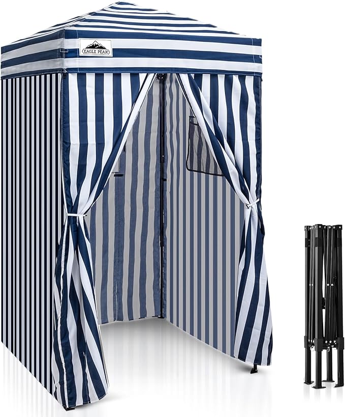 EAGLE PEAK Flex Ultra Compact 4x4 Pop-up Canopy, Sun Shelter, Changing Room, Portable Privacy Canopy Cabana for Pool, Fashion Photoshoots, or Camping, White/Blue
