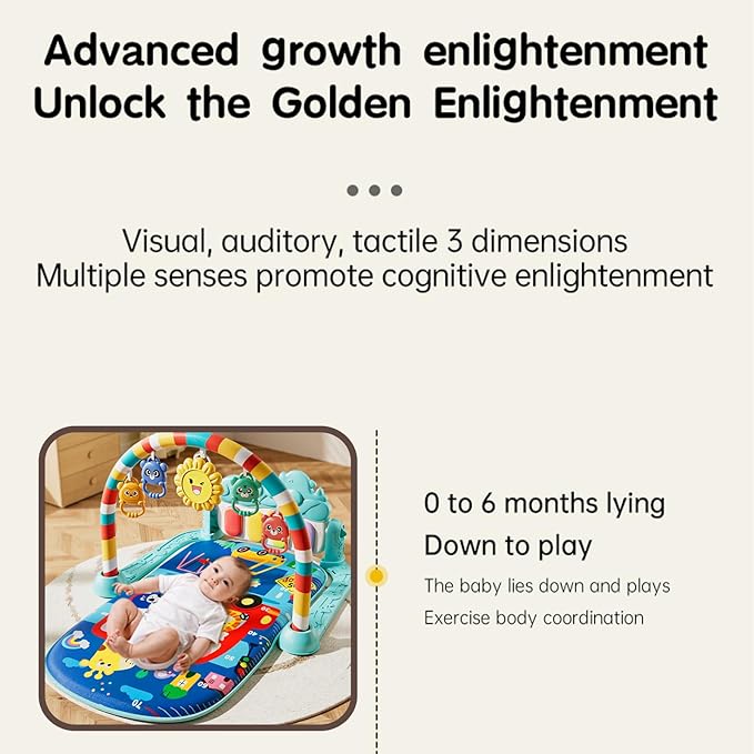 Alive Lovely Baby Gyms Play Mats, Musical Activity Center Baby Piano Gym Mat, Music and Lights Tummy Time Padded Mat for Newborn Newborn 0 to 3 6 9 12 Months