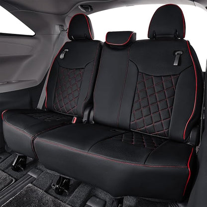 EKR Sienna Seat Covers for 2011-2020 Toyota Sienna LE,XLE, SE,XLE Premium 2nd Row 4/2/4 Split,8 Seats,Waterproof Car Seat Cover Full Set,Car Seat Protectors- Three Row,Leather(Black with Red Piping)