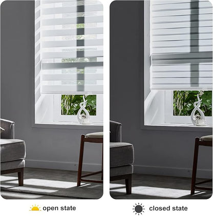 Persilux Zebra Blinds for Windows, Dual Layer Zebra Roller Shades (45" W x 72" H, White) Light Filtering Sheer Shades, Easy to Install, Cordless Room Darkening Roller Blinds for Office