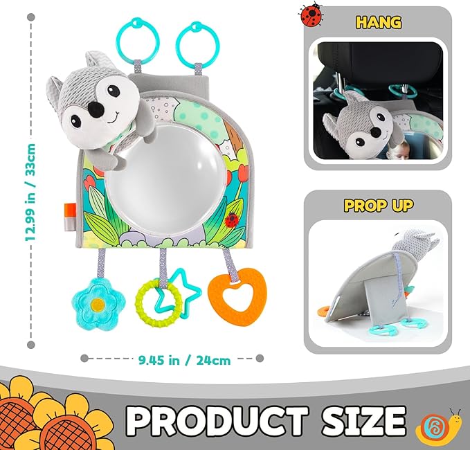 Koty Infant Car Seat Toy - Kick and Play Activity Center with Mirror, Teether and Crinkle Paper, Fun Travel Baby Toy for Rear Car Seat, Easier Drive with Newborns, Babies