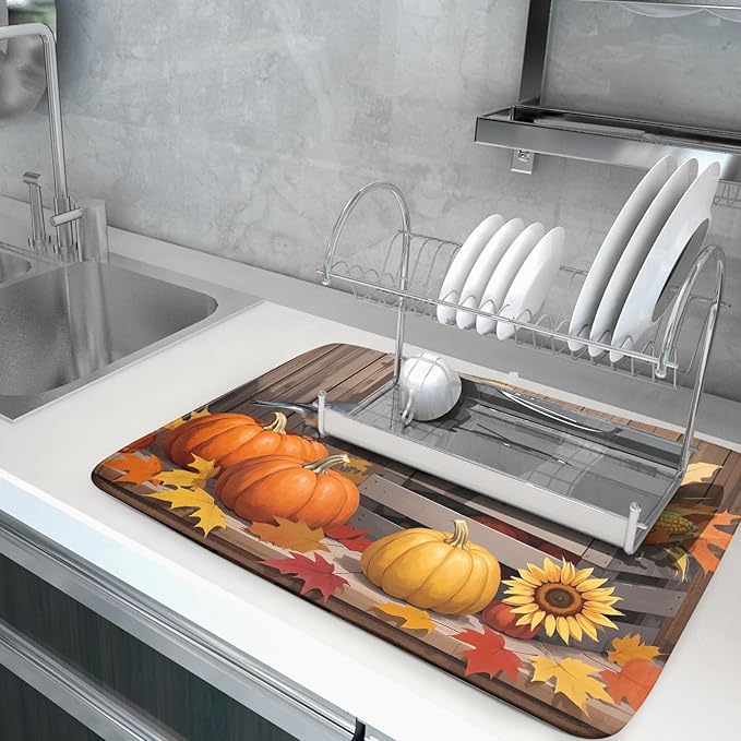 Fall Thanksgiving Dish Drying Mat