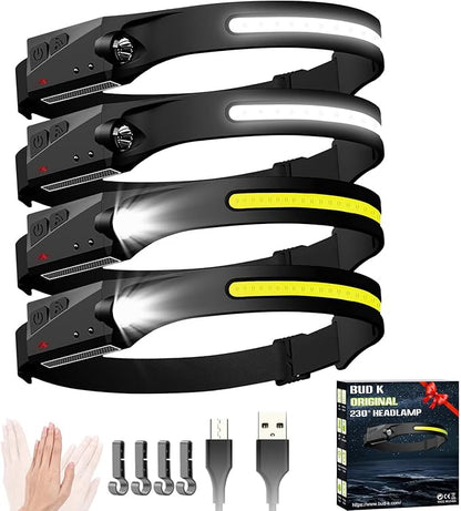 Headlamp Rechargeable 4Pack, 6 Mode Headlamps for Adults 1200Lumens LED Headlamp with Motion Sensor,230°COB Wide Beam Headlight Bright Headlamps Flashlight for Camping Accessories Gear, Hiking,Running