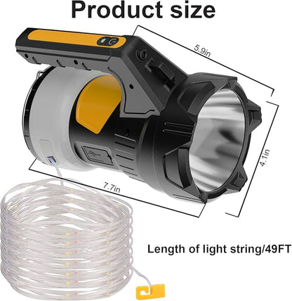 Camping Lantern Rechargeable, LED Flashlight Spotlight Lantern, Waterproof Lantern Flashlight for Hurricane Emergency, Hiking, Outdoor Patio and Garden Party Decoration