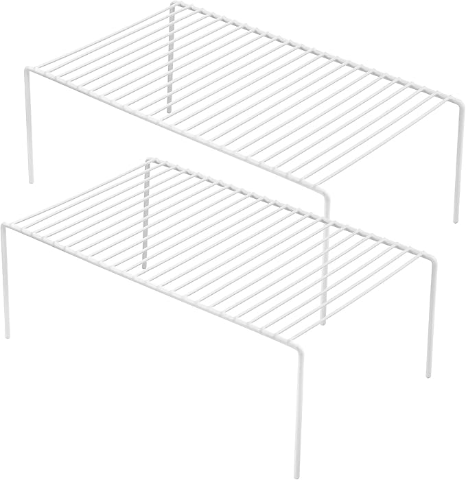 iPEGTOP Kitchen Cabinet Storage Shelf Rack, Set of 2 Large (15.7 x 9.4 Inch) Rustproof Metal Wire Shelves Spice Shelf Rack Cupboard Organizer for Pantries Countertops Utensils Organization, White