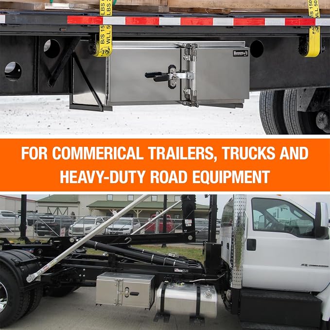 Buyers Products 1762645, 24x24x60 Smooth Aluminum Underbody Truck Tool Box with Double Barn Door, Cam‑Lock Hardware, Rain Gutter Seal, Universal Mount Storage for Flatbed and Trailer Use