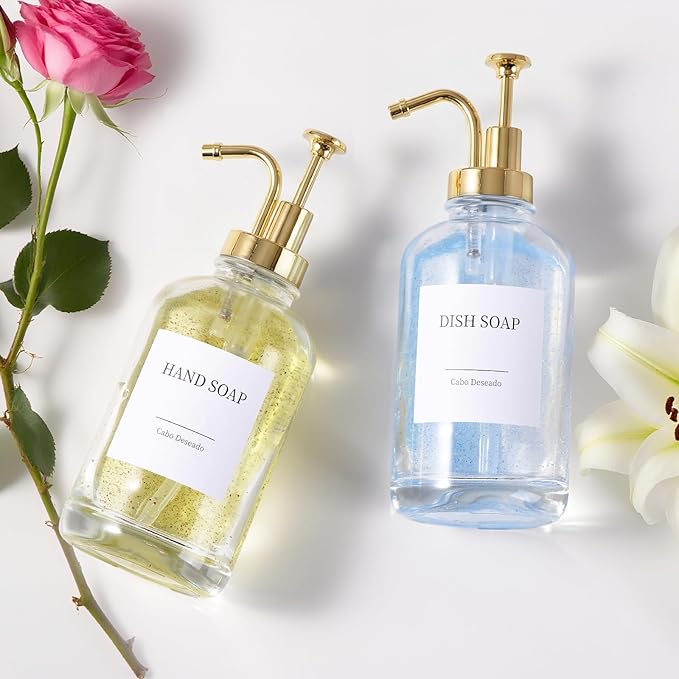Glass Soap Dispenser with Pump, Dish and Hand Soap Dispenser