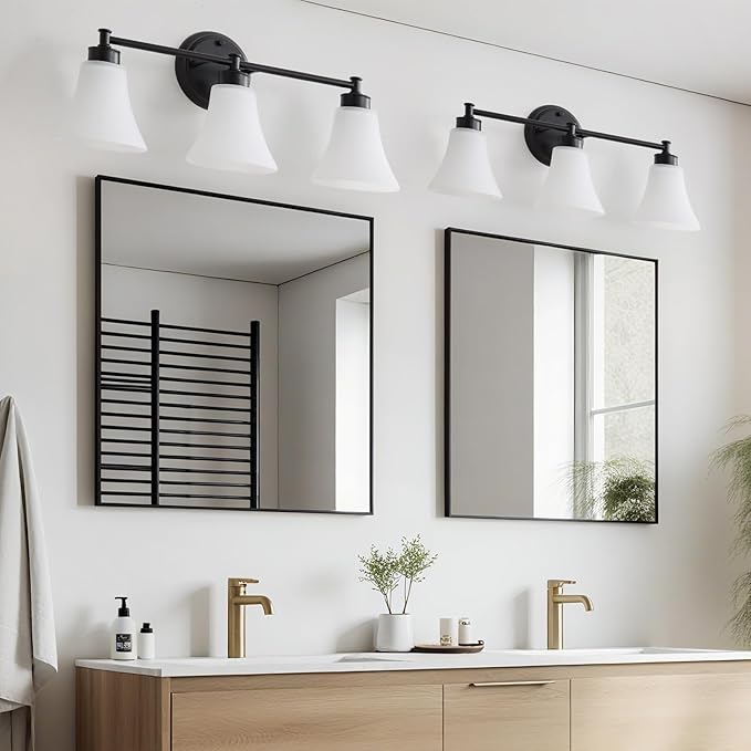 LOUSACE 3 Light Bathroom Vanity Light Matte Black Bathroom Lighting Fixtures