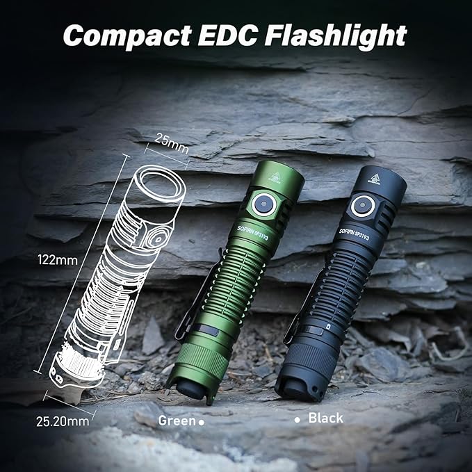 Sofirn SP31 V3.0 Pocket Flashlight Rechargeable, 1200 High Lumen Tactical Flashlight with Powerful LED, Dual Switches and Buck Constant Current Circuit for Home, Emergency, Heavy Duty (519A / Green)