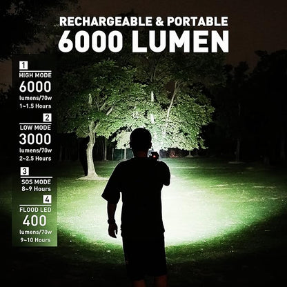 GOODSMANN Rechargeable Spotlight LED Portable Handheld Searchlight up to 6000 Lumen IP67 Waterproof Marine Spot Light for Hiking Boating Camping Hiking with EVA Carrying Case and Red Filter Lens