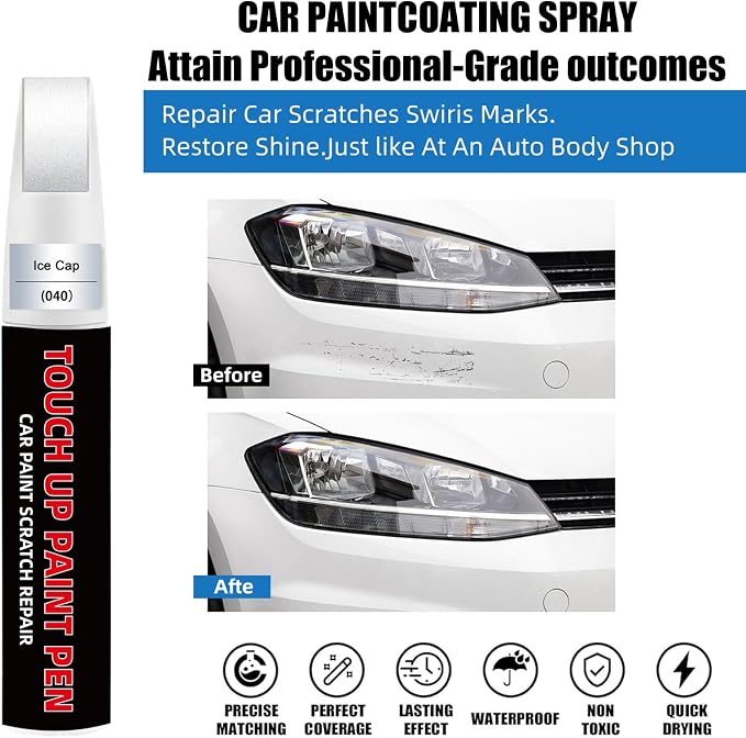 Ice Cap(040) Car Touch Up Paint Compatible with Toyota 2-in-1 Car Scratch Repair Pen with Fine Tip&Brush, DIY Color-Code Matched Auto Paint for Small Rock Chips Door Scratches Paint Nicks Bumper Marks