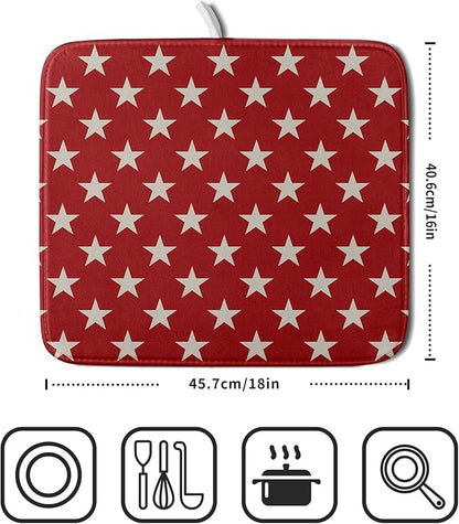 Patriotic July of 4th Red Star Dish Drying Mat