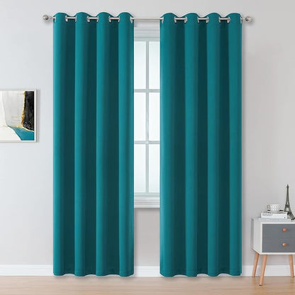 DUALIFE Teal Room Darkening Curtains 96 Inch Length 2 Panels Set Grommet