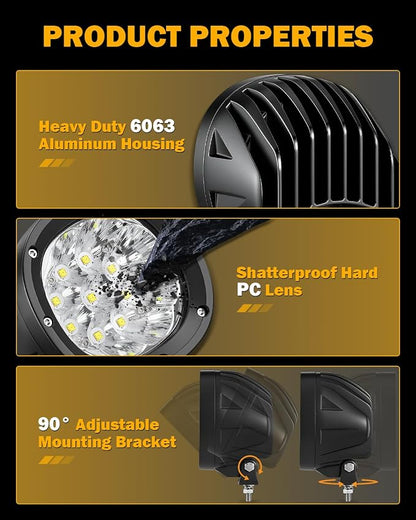 Auxbeam 4 Inch LED Offroad Lights, P4 Series 90W LED Offroad Driving Lights, Super Bright White Spot Beam Auxiliary Work Light with Wiring Harness Kit for Truck Pickup SUV ATV UTV 4x4 Jeep