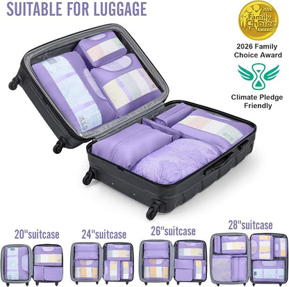 Veken 10 Set Packing Cubes for Travel Essentials,Anti-Wrinkle Buckled Suitcase Organizer for Shoe & Toiletry Bag,Carry On Luggage Bag with 99+ Count Mesh Holes for Airplane & College Dorm Accessories