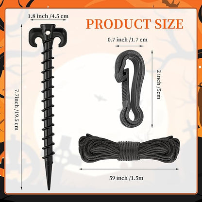 AUGSUN 27 Pieces Plastic Inflatable Stakes Set, Include Tent Stakes, Tethers Ropes and Hooks Heavy Duty Garden Yard Stakes for Halloween Christmas Outdoor Decorations (Black)