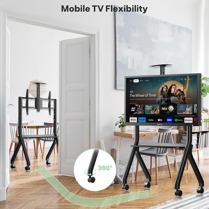 Sylvox Rolling TV Stand for 43-55 Inch Outdoor TVs, Mobile TV Cart Floor TV