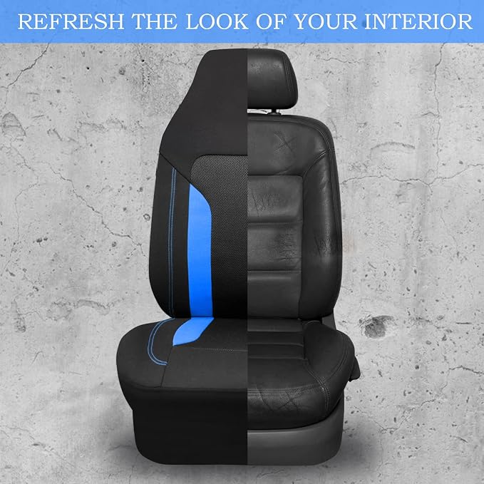 CAR PASS Bucket Car Seat Cover, Breathable 3D Air Mesh-100% Sporty Fabric Front Seats, Airbag Compatible, Universal Fit Auto SUV Truck Sedan Vans Women, High Back Two Front 2 Piece, Black Blue