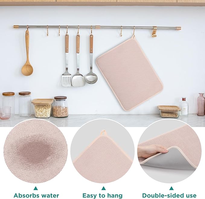 GeeRic Microfiber Dish Drying Mat Happy New Year, Super Absorbent Kitchen Dish