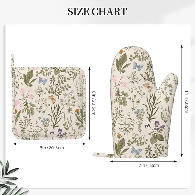 Vintage Wildflower Herbs Floral Rustic Butterfly Oven Mitts and Pot Holders