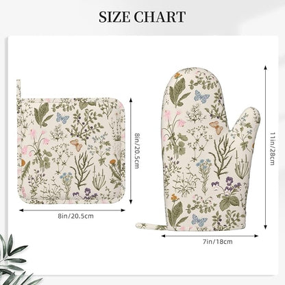 Vintage Wildflower Herbs Floral Rustic Butterfly Oven Mitts and Pot Holders