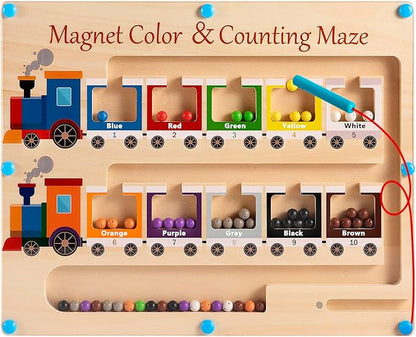 Magnetic Color and Number Maze Board Wooden Montessori Fine Motor Skills Toys for 3 4 Year Old Preschool Learning Activities Classroom Must Haves Sorting Travel Toys for Toddlers Boys Girls