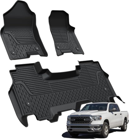 LASFIT Floor Mats for Ram 1500 Quad Cab 2019-2024 Bucket Seat Without 2nd Row Under seat Storage, All Weather TPE Custom Fit Car Mats Floor Liners 1st & 2nd Row, Black（ Not Fit 1500 Classic Model）