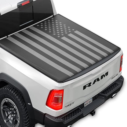 Flag Truck Tonneau Cover for 2002-2025 Ram 1500 (Classic Body ONLY) / 2003-2024 Ram 2500/3500 with 6.4 ft Bed All-Weather Soft Roll Truck Bed Cover for Truck Black Flag ONLY for Classic Body