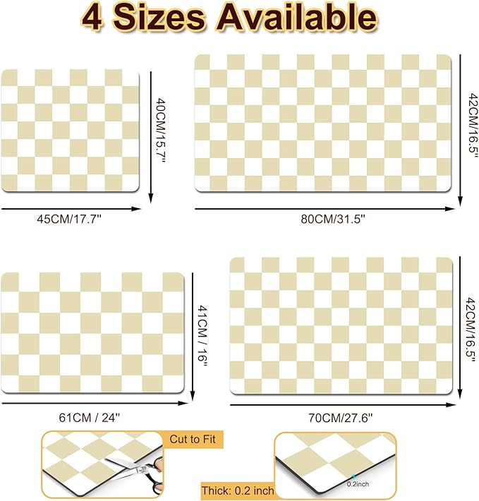Checkered Dish Drying Mat for Kitchen, Coffee Station Mats